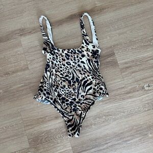 Billabong Leopard Print One-Piece Swimsuit in Beige and Black
